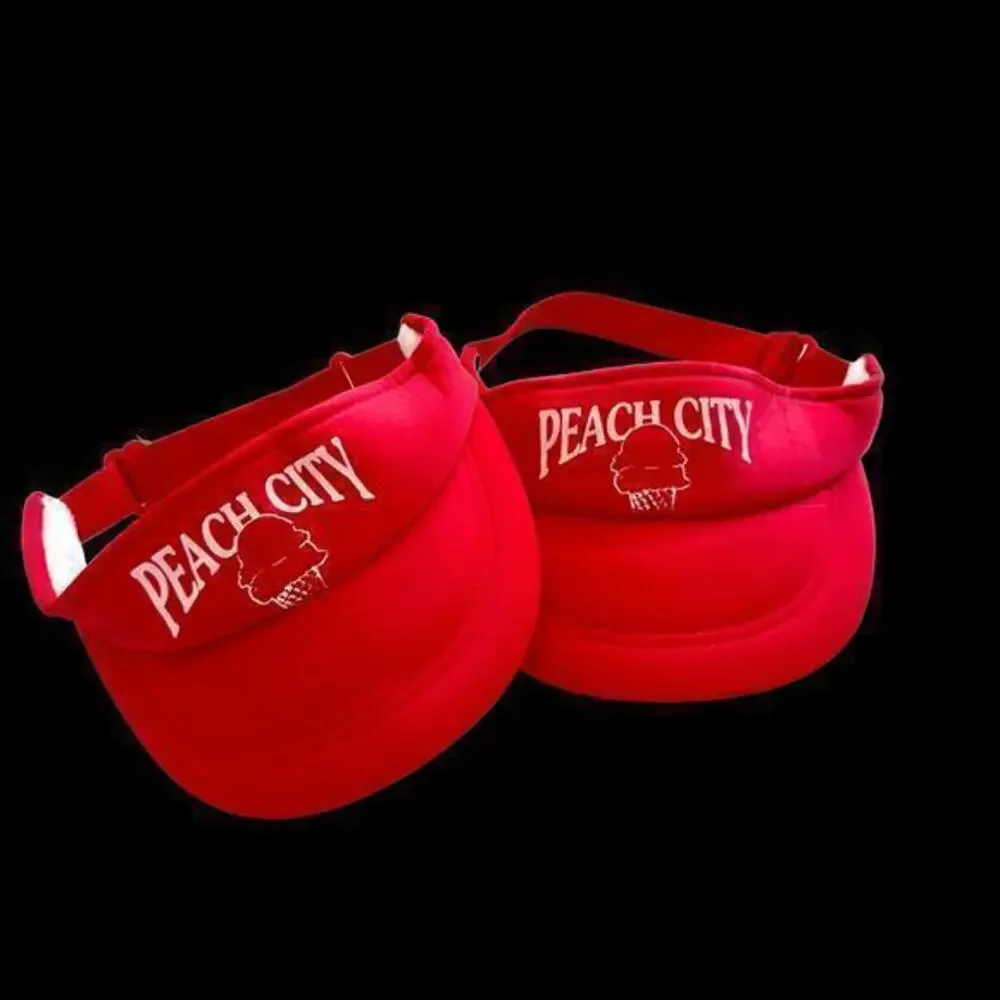 Set of 2 Vintage Peach City Ice Cream Red Beach Visor 1980’s Adjustable